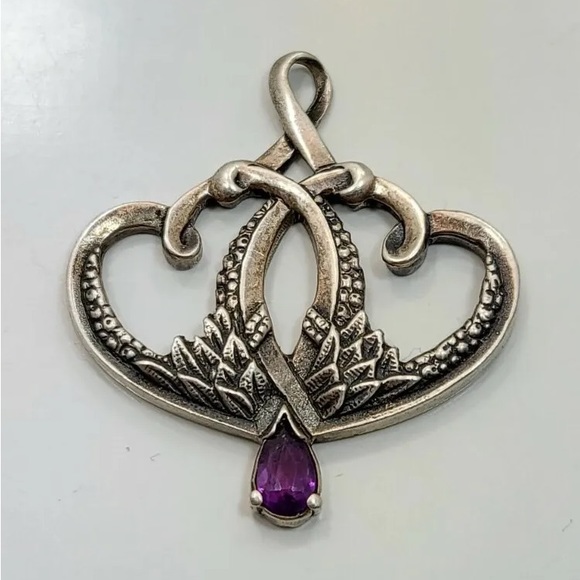 GRADH Franklin Jewelry - GRADH Franklin Mint Double Heart Necklace Pendant Sterling 925 Amethyst 1983